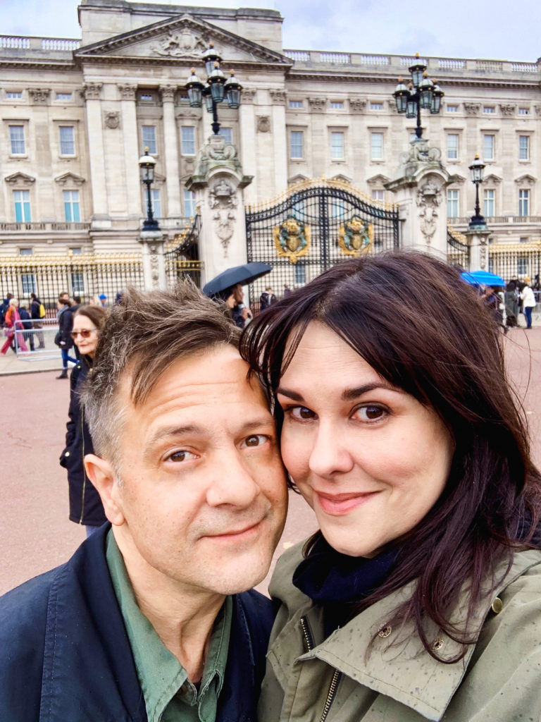Stephen and Andie outside the front gate of Buckingham Palace in London. 48 hours in London