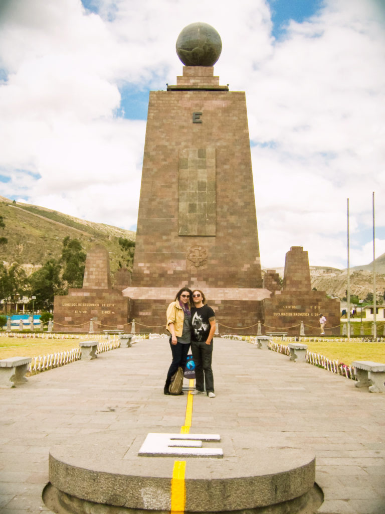 Stephen and Andie on either side of the equator in Ecuador