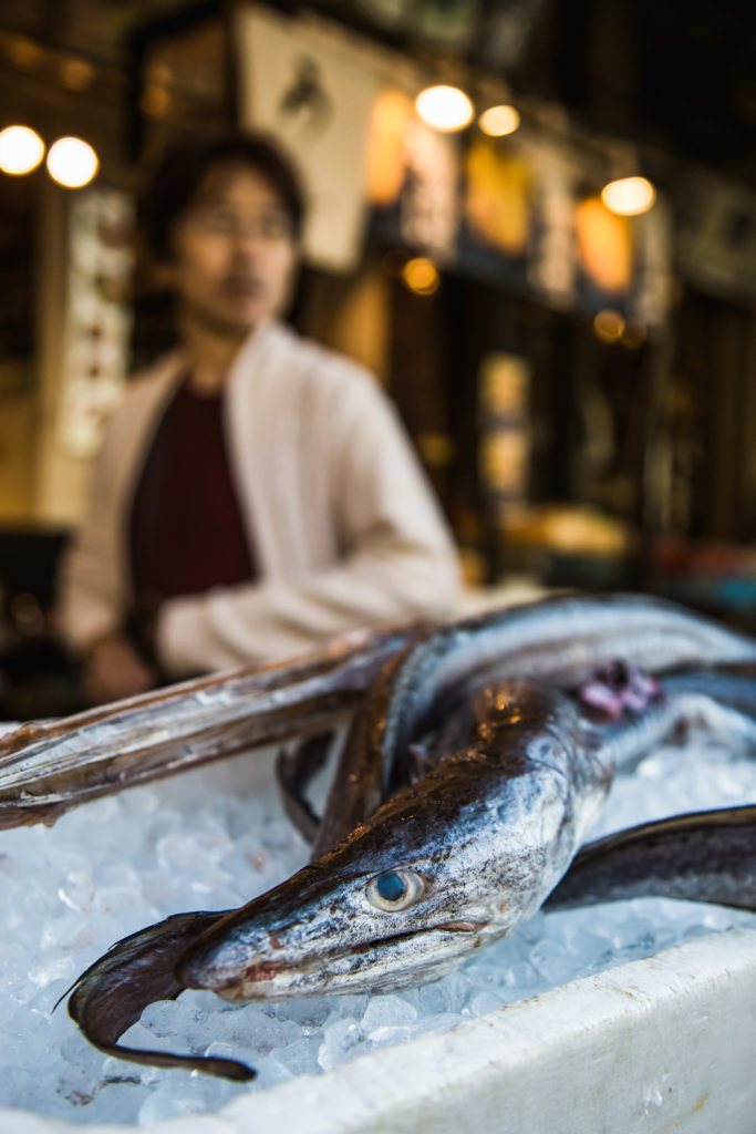 fish on ice for sale at Tsukiji Fish Market in Tokyo