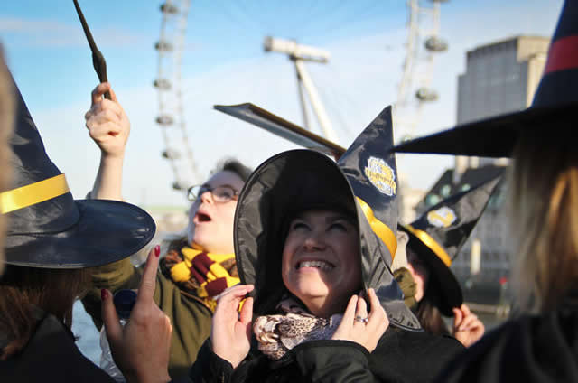 people dressed as Wizards from Harry Potter