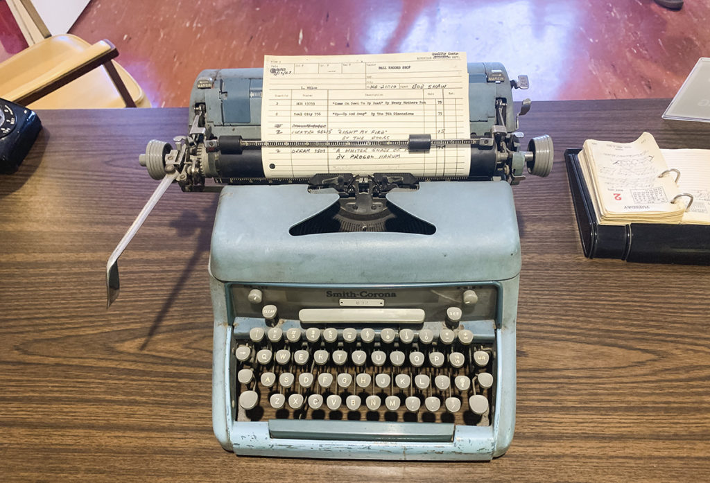 a typewriter and receipt at the offices of Motown