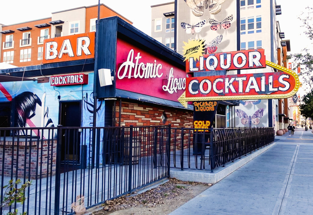 The exterior of Atomic Liquors in Las Vegas