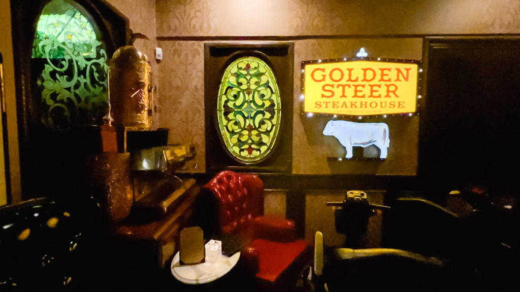 Vintage signage and decor in the waiting area of The Golden Steer Steakhouse in Las Vegas.  