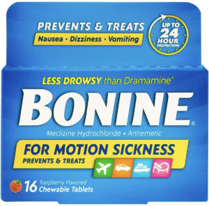 a package of Bonine medicine for motion sickness