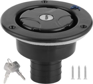Gravity Water Inlet Fill Dish with locking cap, made for RVs and camper vans.