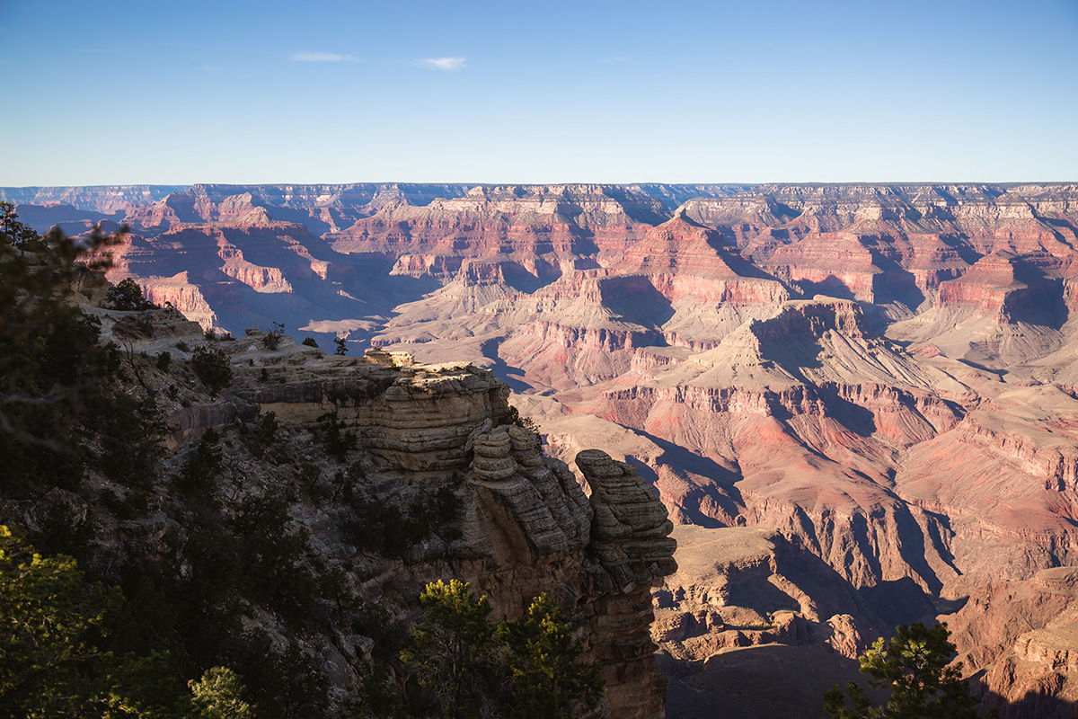 Vast landscape photo of the Grand Canyon, viewed from the South Rim.